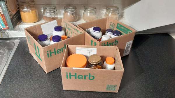 iHerb boxes for supplement storage